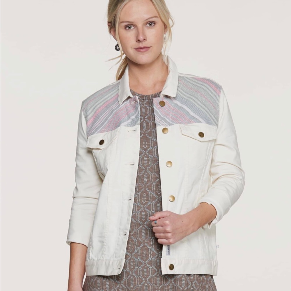 Toad and Co Norma Jean Denim Jacket Womens Size Medium Cream Coat